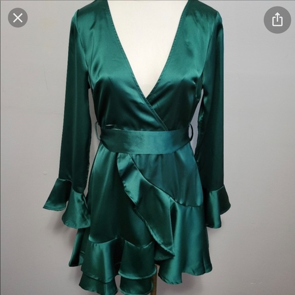 JADE SATIN DRESS HERE COMES THE SUN - Picture 2 of 6